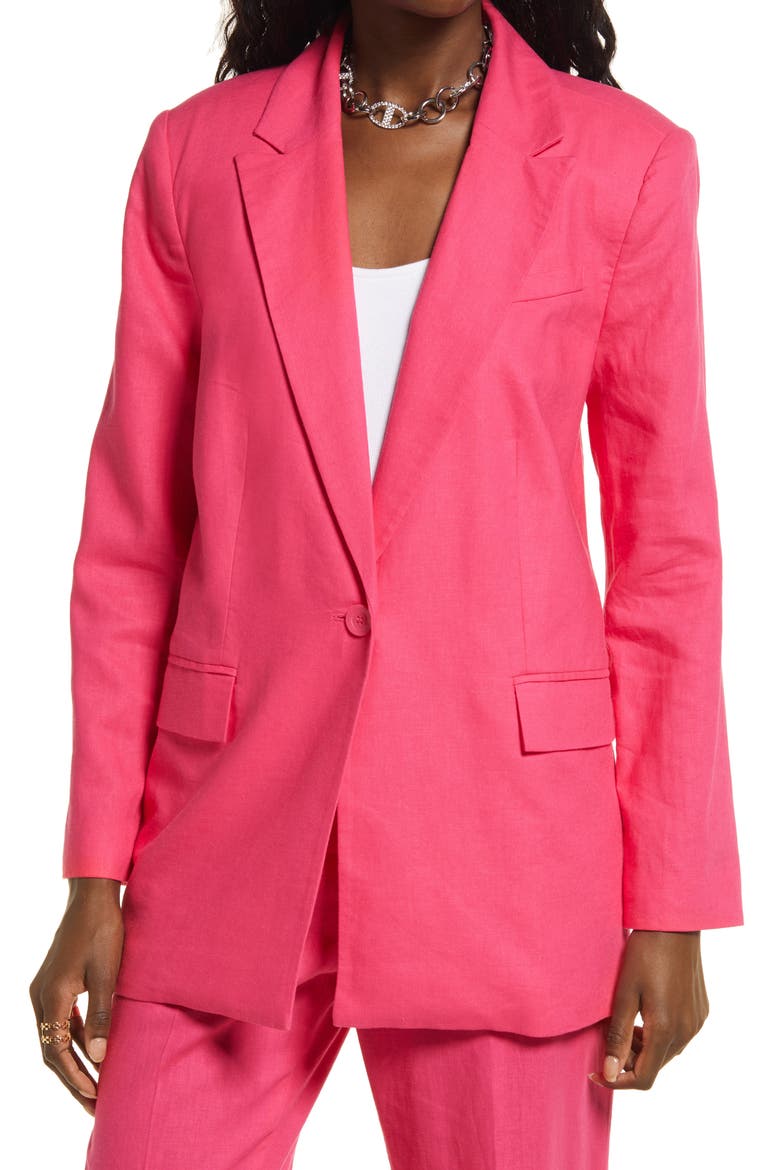 Oversize Linen Blend Blazer, Alternate, color, PINK MAGENTA