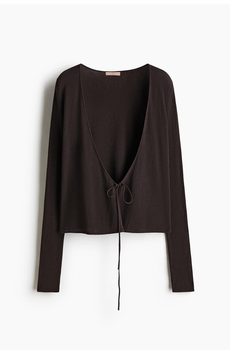 H&M Rib-knit Wrap Cardigan, Main, color, Dark Brown
