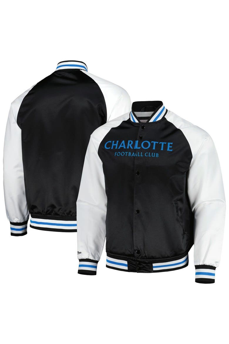 Men's Mitchell & Ness  Black Charlotte FC Satin Raglan Full-Snap Jacket, Main, color, Black