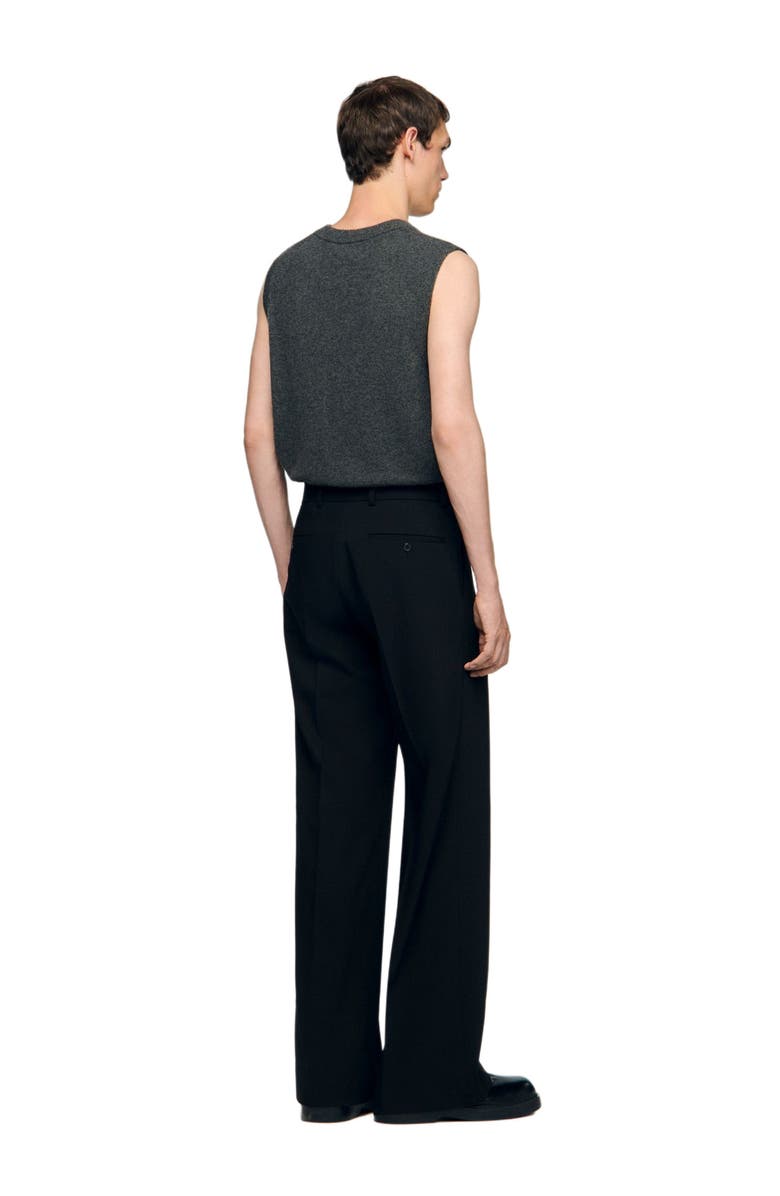 SANDRO Pleated wide-leg wool trousers, Alternate, color, Black