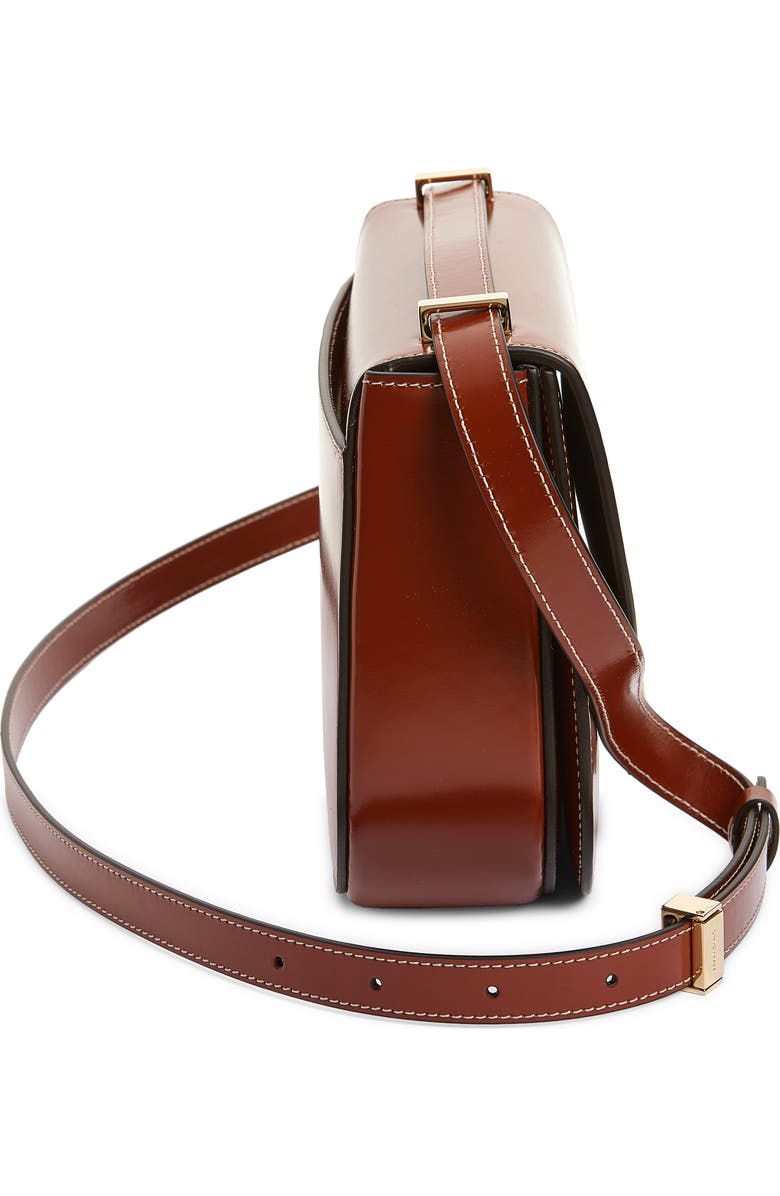 FERRAGAMO Double Gancio Leather Crossbody Bag, Alternate, color, Dark Cognac/ Testa Di Moro