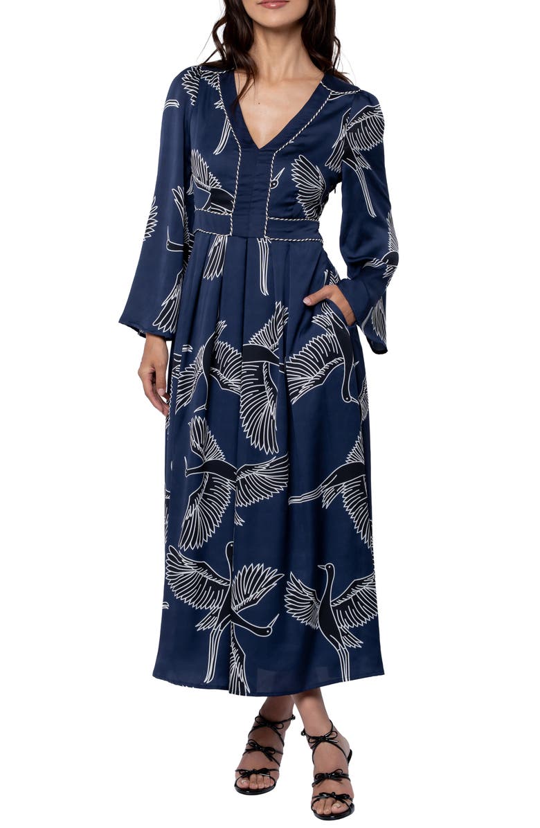 CIEBON Rianne Long Sleeve Midi Dress, Main, color, Navy Multi