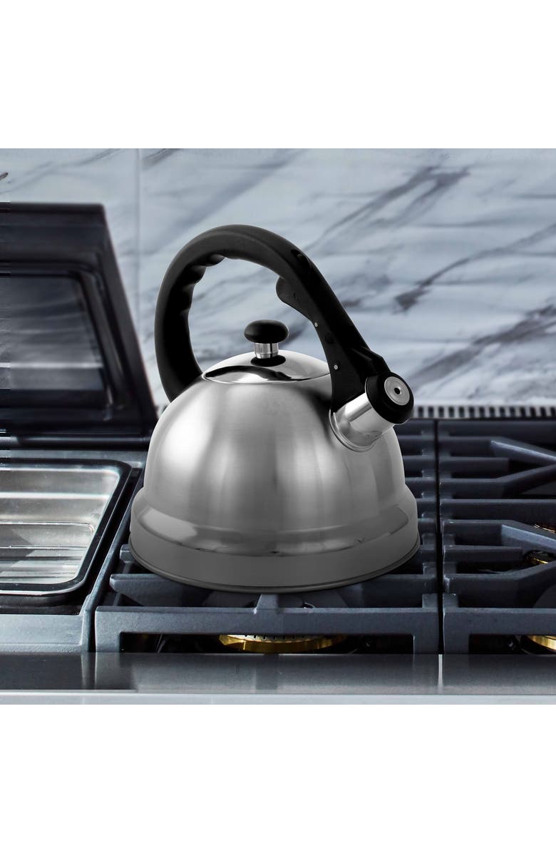 MR COFFEE Claale 2.2 Quart Brushed Stainless Steel Whistling Tea Kettle with Nylon Handle, Alternate, color, Metallic Silver