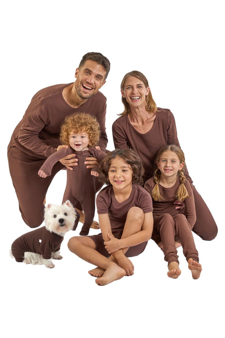 Kids Footed Solid Cotton Matching Family Pajamas, Alternate, color, Brown