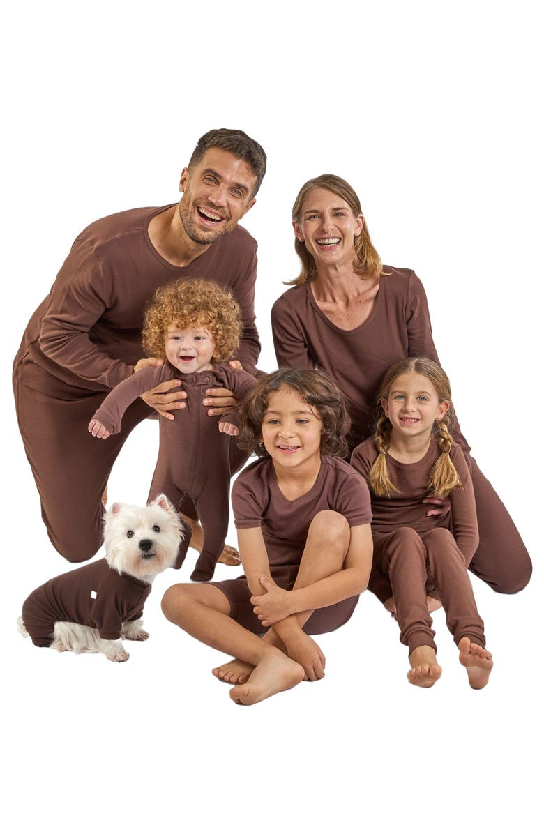 Leveret Footed Solid Cotton Matching Family Pajamas, Alternate, color, Brown
