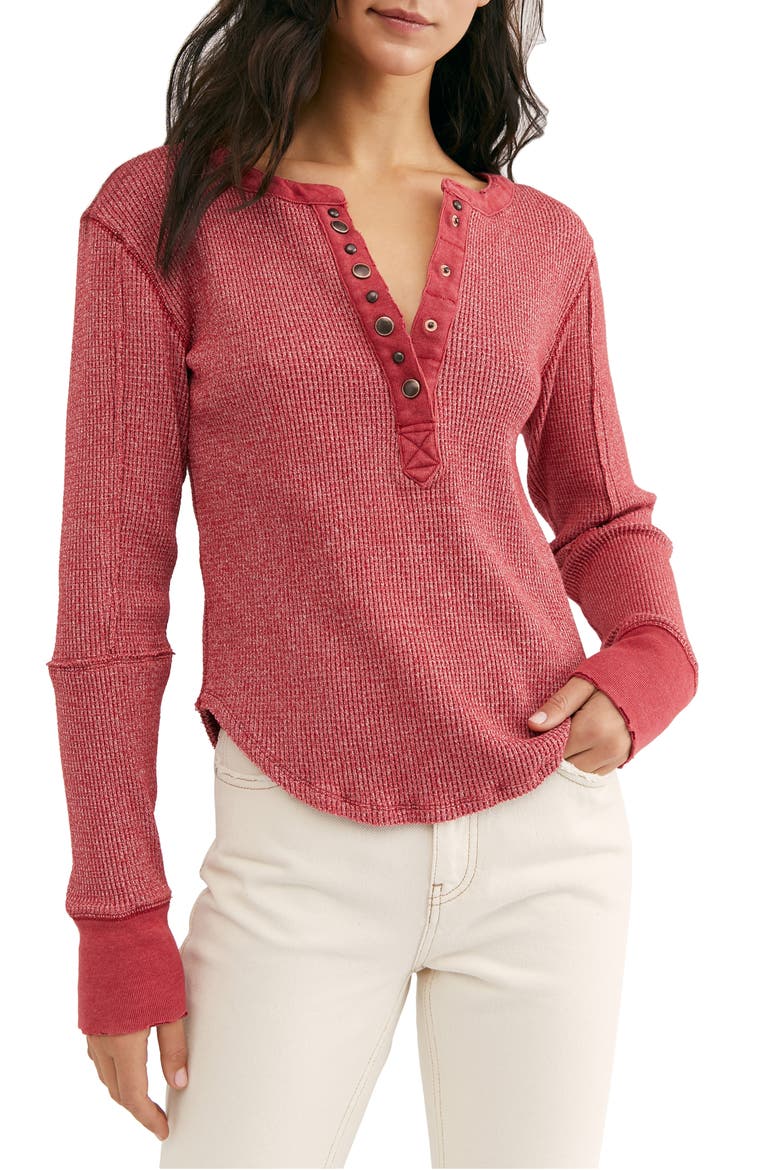 Everest Long Sleeve Henley Top, Main, color, RED TIDE