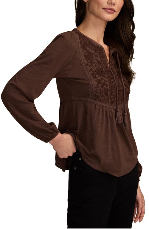 Lucky Brand Floral Embroidered Peplum Top In Brown