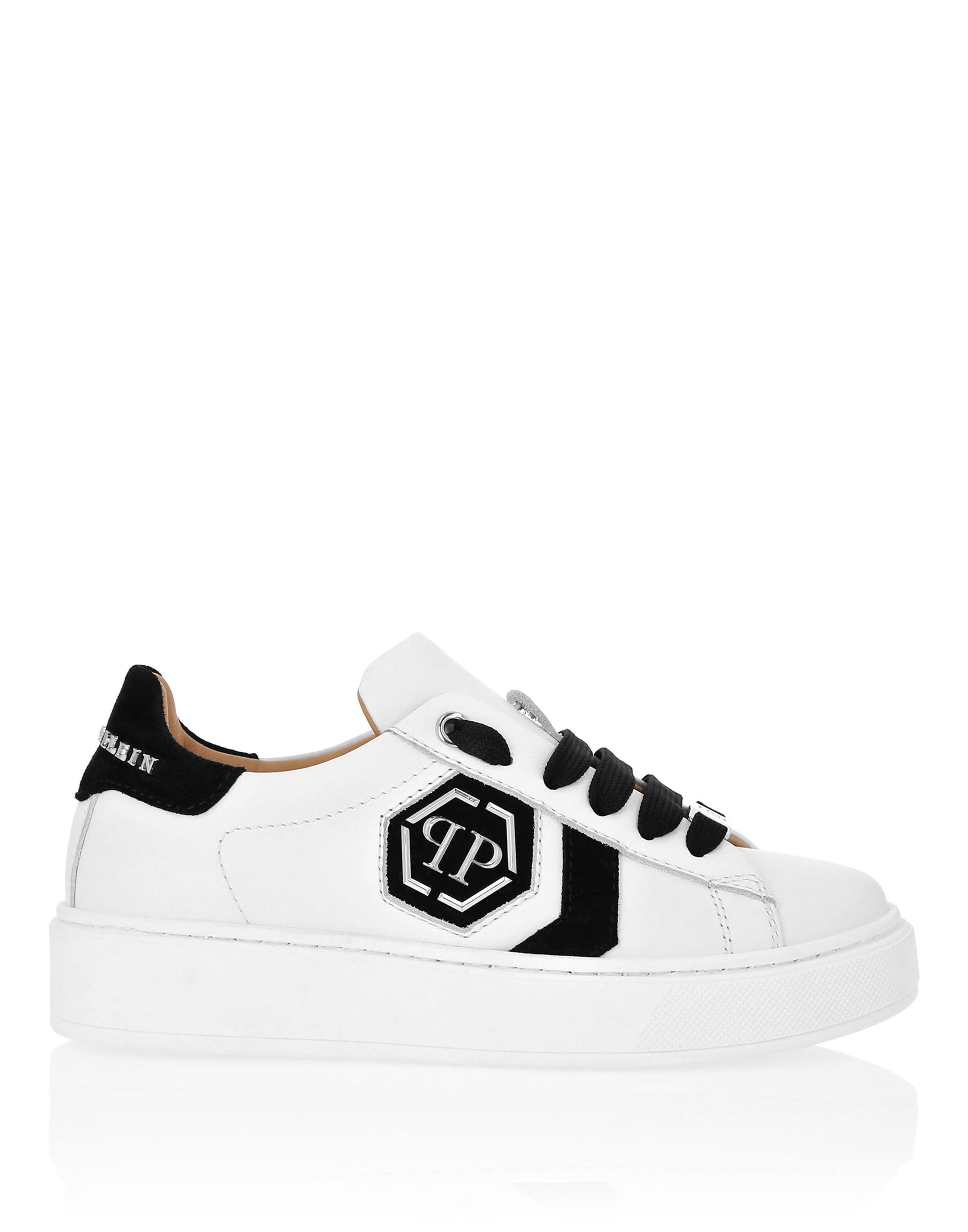 Leather Lo-Top Sneakers Hexagon Girl, Alternate, color, white/black