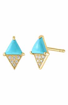 EFFY 14K Gold Diamond & Turquoise Stud Earrings