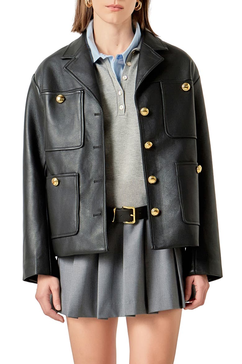 Drop Shoulder Faux Leather Jacket, Main, color, BLACK