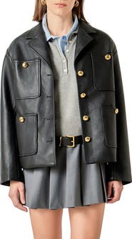 English Factory Drop Shoulder Faux Leather Jacket