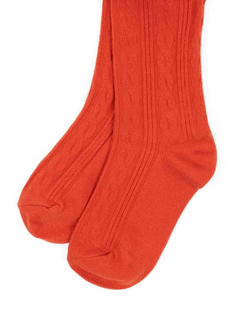 Leveret Girls Cable Knit Tights, Cotton Blend In Red
