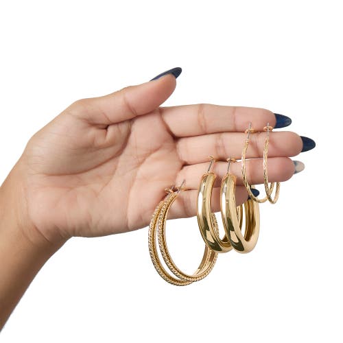 Jessica Simpson 3-piece Textured Gold-tone Hoop Earring Set In Gold