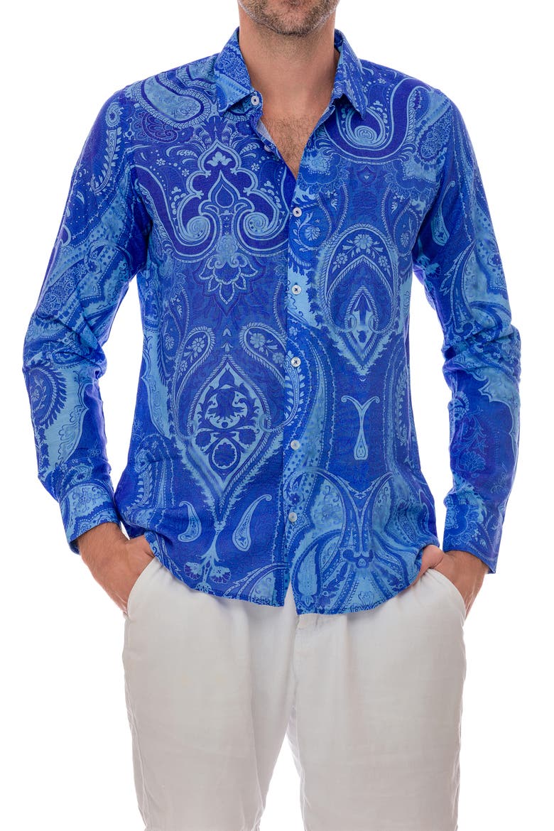 Paisley Linen Blend Button-Up Shirt, Alternate, color, LAVENDER