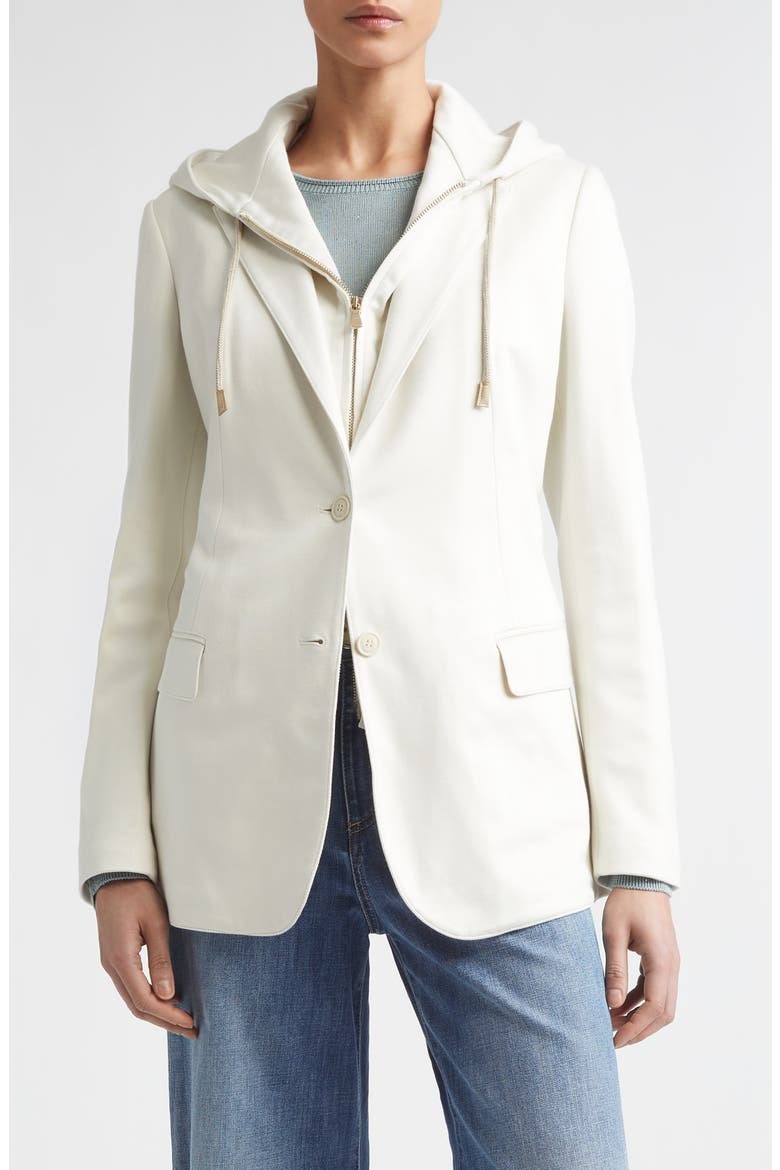 Cotton Blend Knit Jacket with Hoodie Bib Inset, Main, color, 00 IVORY