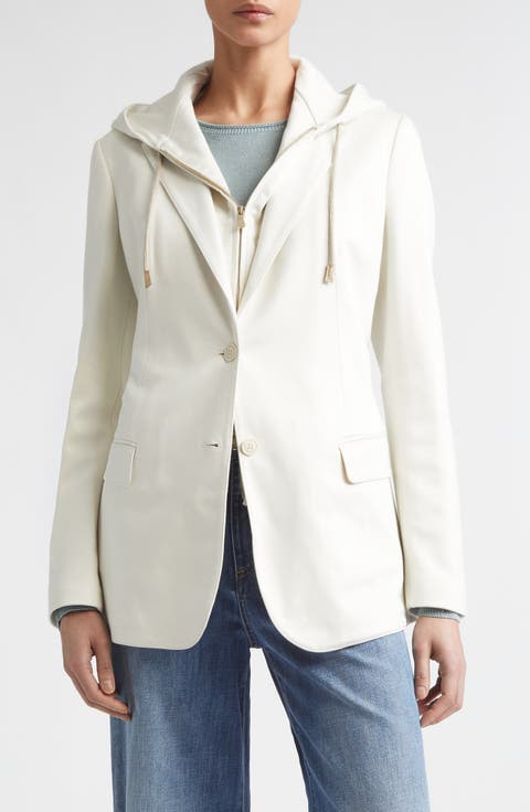 Cotton Blend Knit Jacket with Hoodie Bib Inset