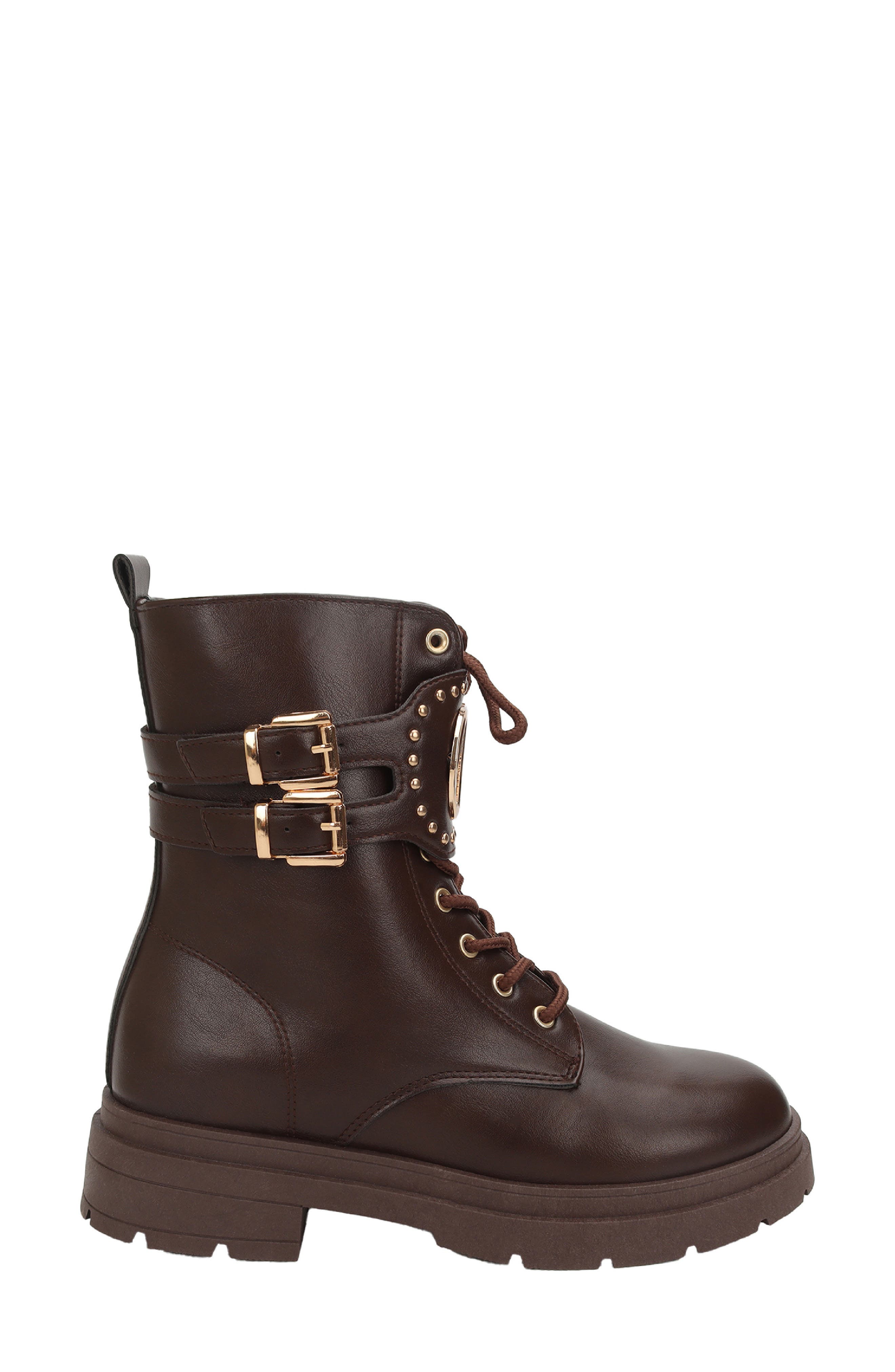 Trenton Faux Leather Buckle Boot, Alternate, color, DARK BROWN