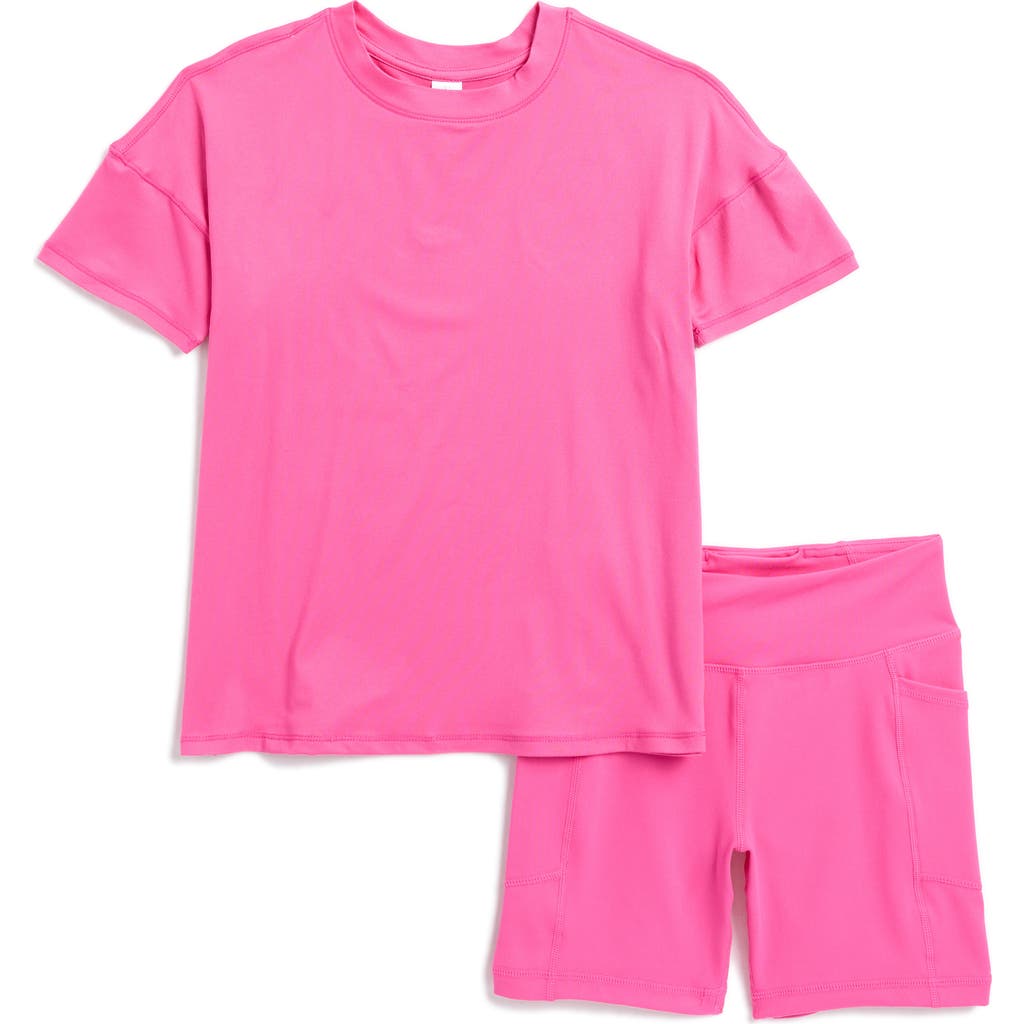 90 Degree By Reflex Kids' Short Sleeve Tee & Shorts Set In Fuchsia Fedora