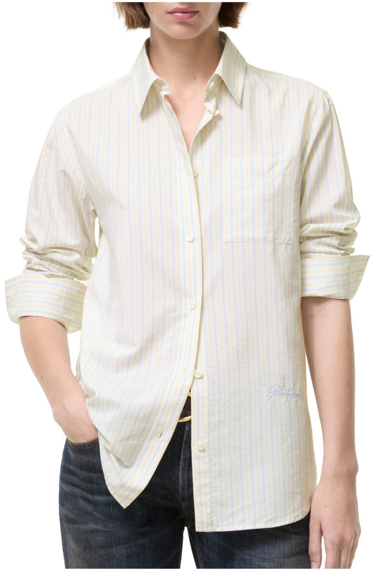 Classic Fit Striped Silk Cotton Shirt, Main, color, Seashell white/hazy blue