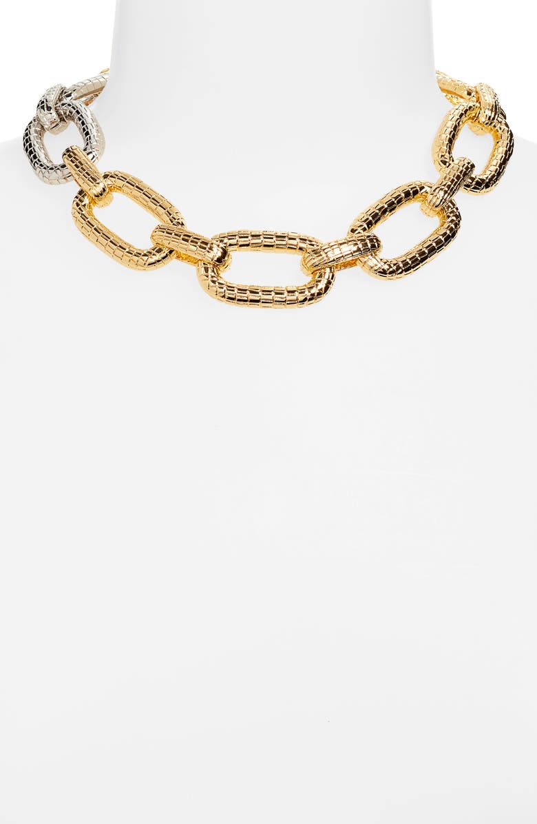 Oscar de la Renta Mosaic Two-Tone Chain Link Necklace, Alternate, color, Gold