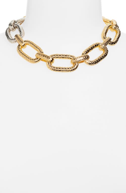 Oscar De La Renta Mosaic Two-tone Chain Link Necklace In Gold