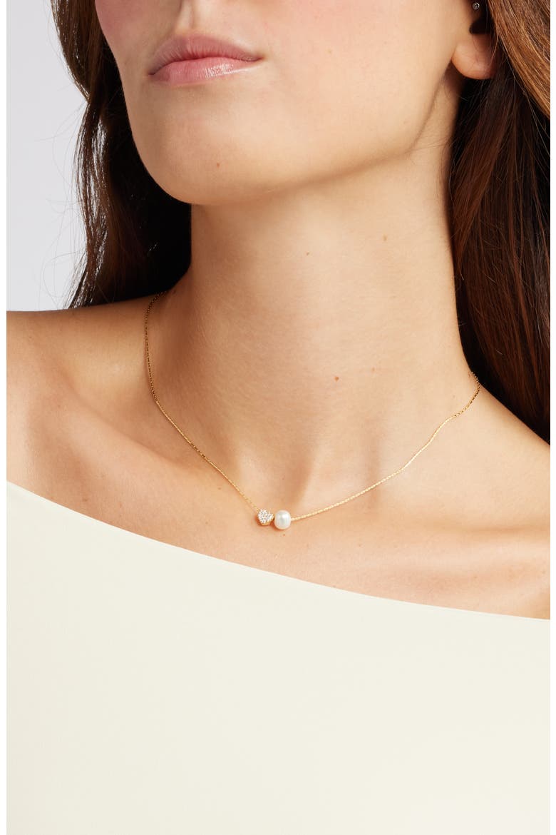 Demi Fine Heart & Freshwater Pearl Duo Pendant Necklace, Alternate, color, 14K GOLD PLATED