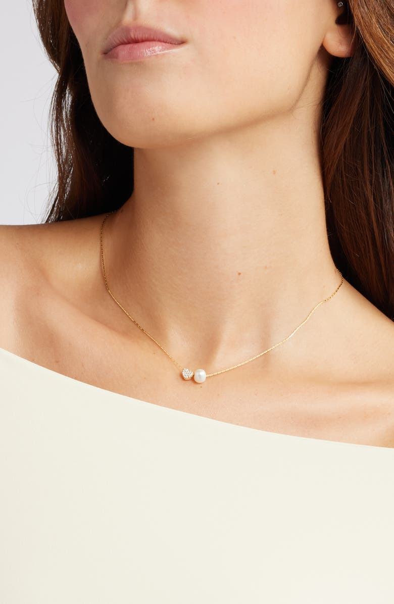 Nordstrom Demi Fine Heart & Freshwater Pearl Duo Pendant Necklace, Alternate, color, 14K Gold Plated