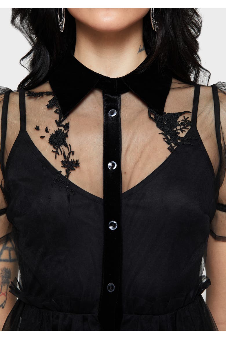 Aria Embroidered Tulle Shirt Dress, Alternate, color, Black