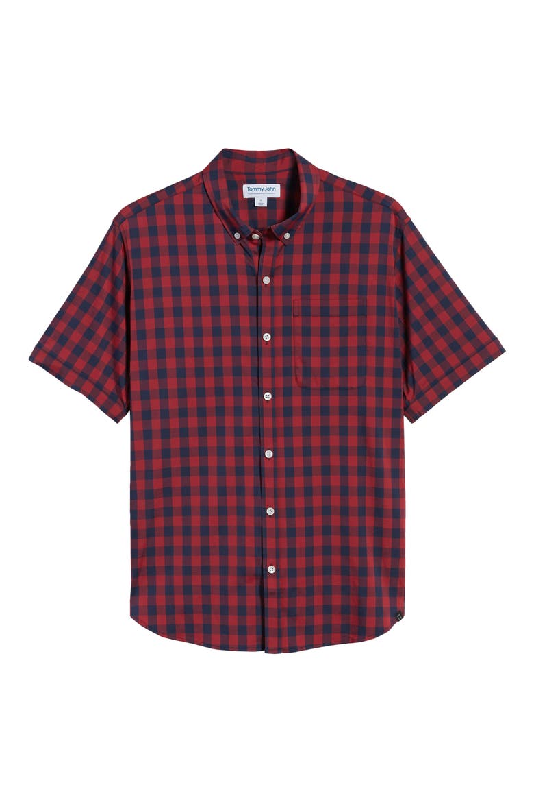 Go Anywhere Check Short Sleeve Button-Up Performance Shirt, Alternate, color, BIKING RED OVERSIZED GINGHAM