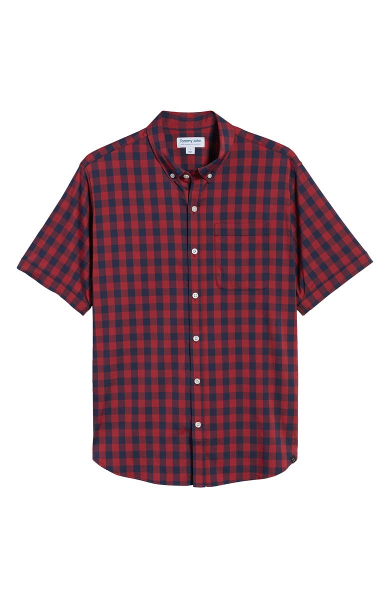  Tommy John Go Anywhere Check Short Sleeve Button-Up Performance Shirt, Alternate, color, 