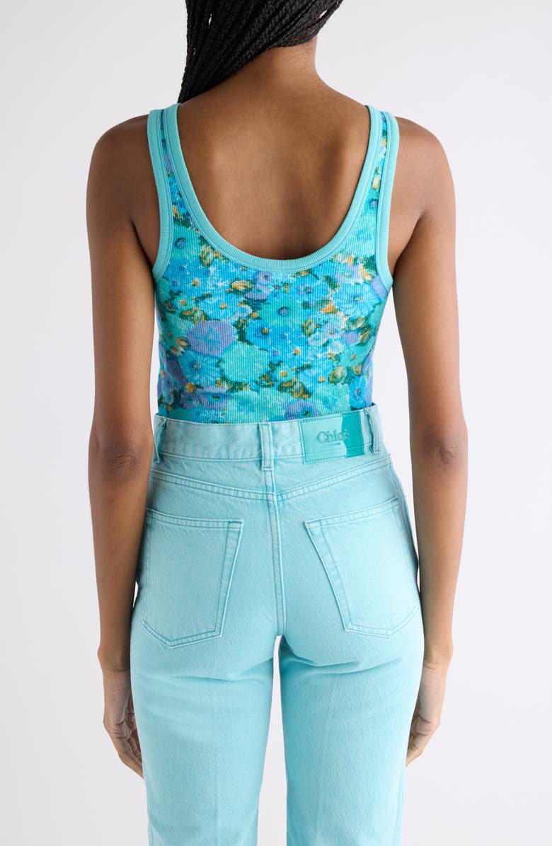 Chloé Daisy Print Rib Jersey Tank, Alternate, color, Multicolor Blue