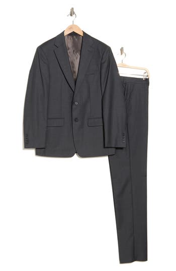 Calvin Klein Solid Two-button Notched Lapel Slim Fit Suit In Grey