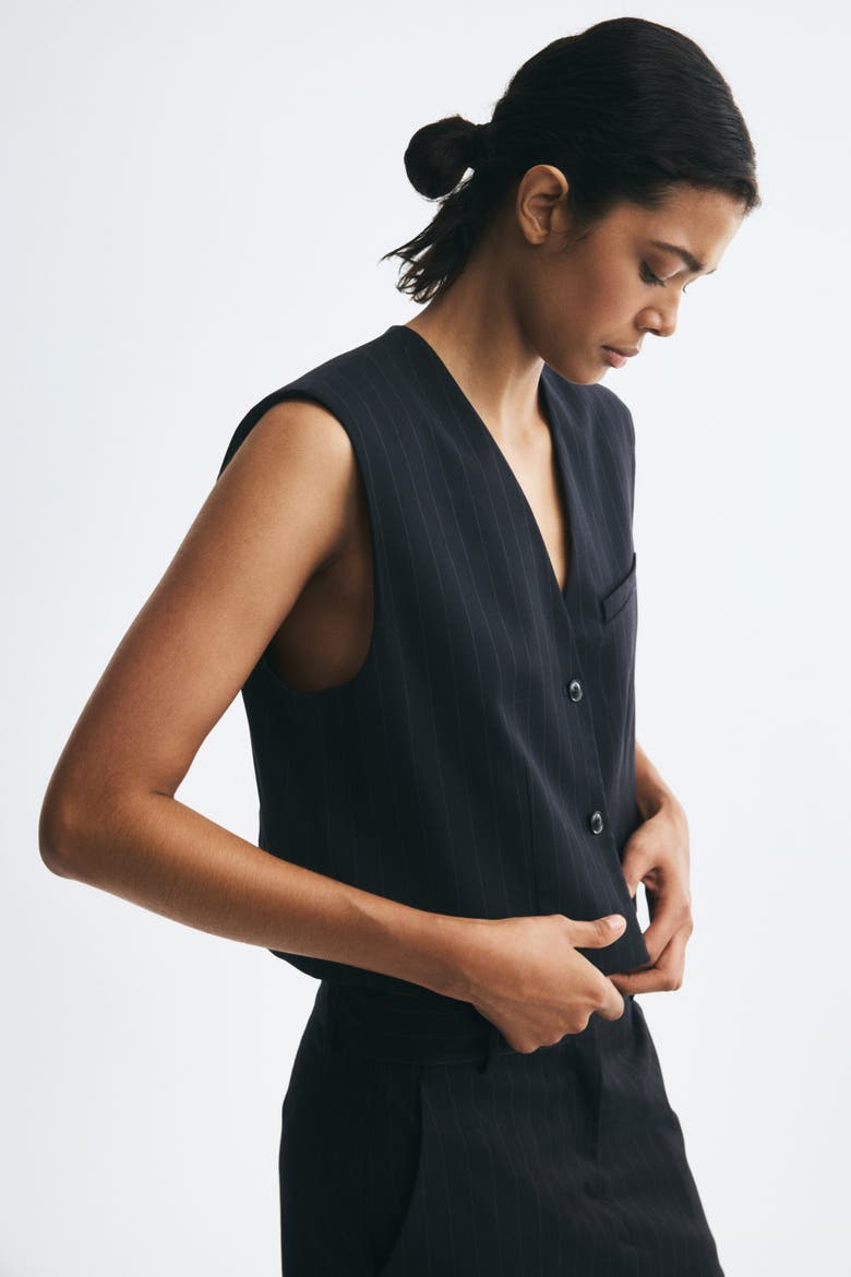 Cropped Twill Vest, Alternate, color, Navy blue/pinstriped