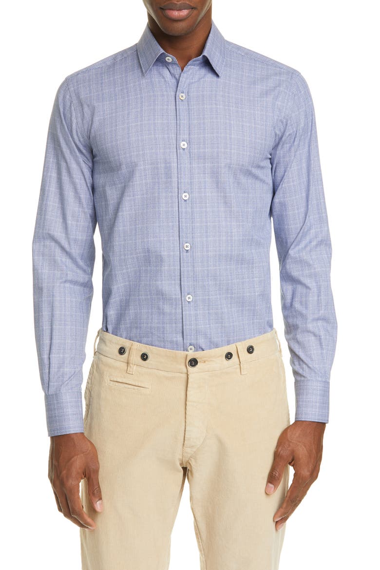 Classic Fit Plaid Button-Up Shirt, Main, color, NAVY