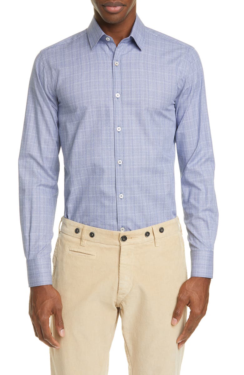 Canali Classic Fit Plaid Button-Up Shirt, Main, color, 