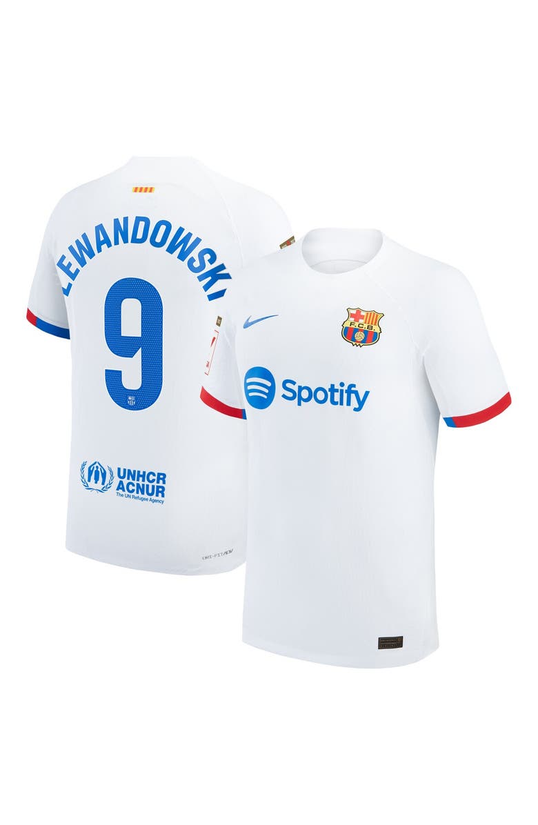 Nike Men's Nike Robert Lewandowski White Barcelona 2023/24 Away Authentic Jersey, Main, color,