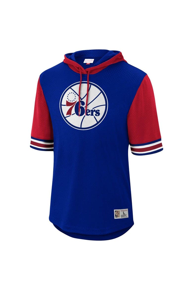 Men's Mitchell & Ness Royal Philadelphia 76ers Hardwood Classics Buzzer Beater Mesh Pullover Hoodie, Alternate, color, Royal