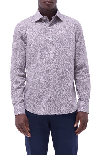 Bugatchi Axel Geo Print Shaped Fit Stretch Cotton Button-up Shirt In Pink