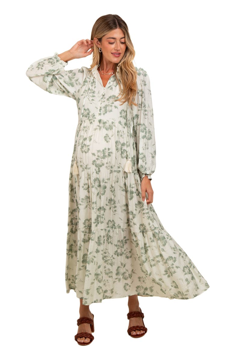 PinkBlush Floral Button Front Tiered Long Sleeve Maxi Dress, Main, color,