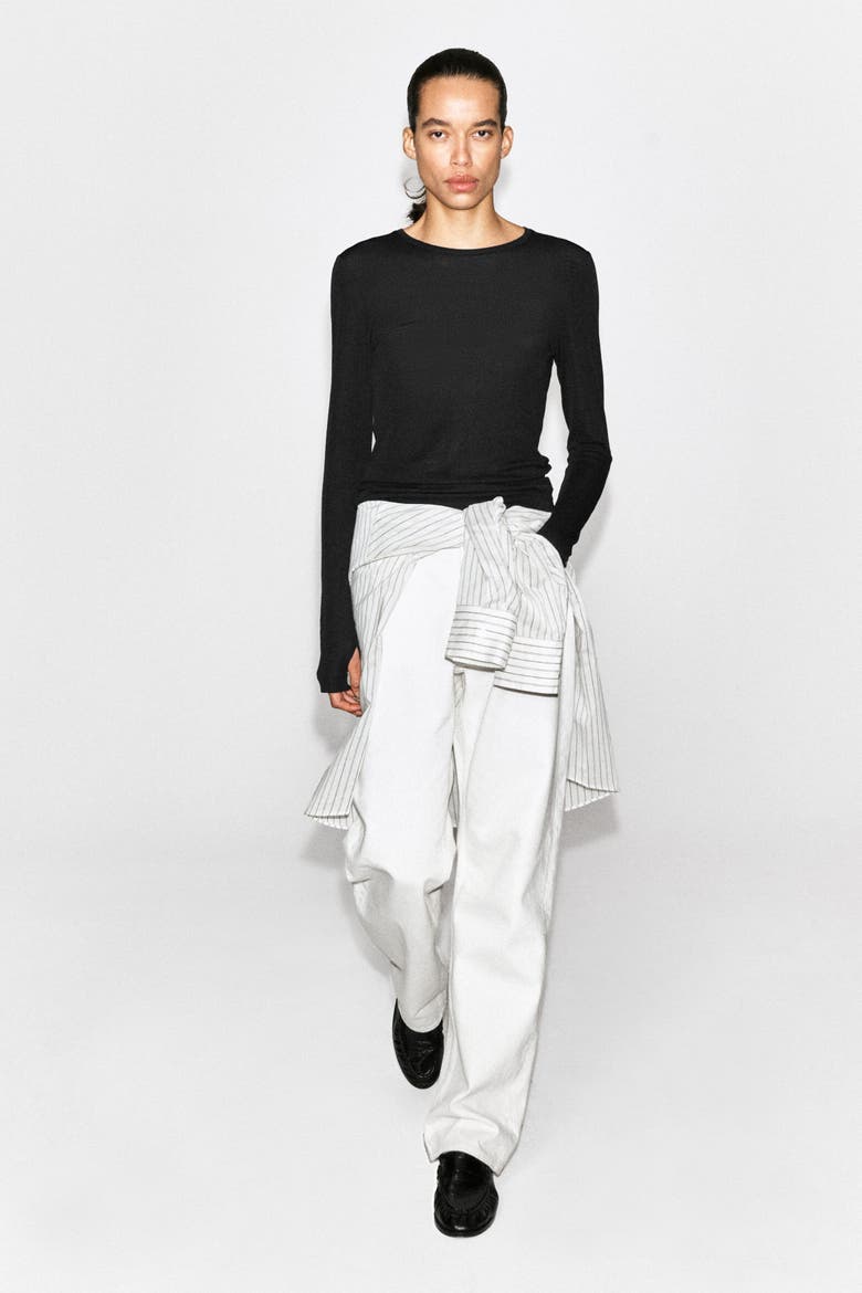 Cotton Long-Sleeved Top, Alternate, color, BLACK