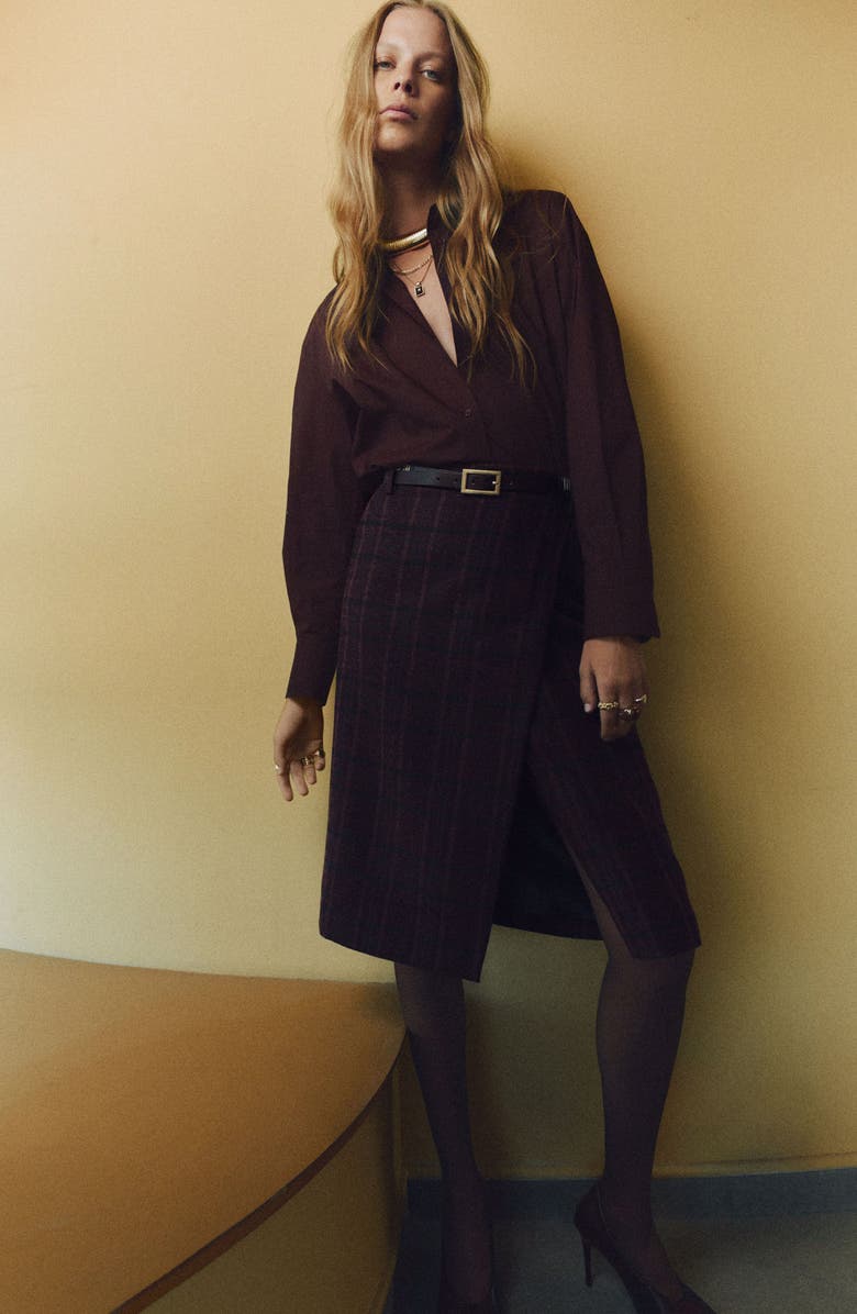 MANGO Oversize Poplin Shirt, Alternate, color, Brown