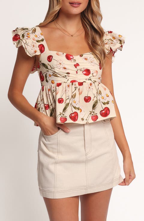 売れ筋商品|||セルフエスティーム カットソー トップス レディース Juniors' Sweetheart Puff-Sleeve Top  White Floral DOROSE Ladies Summer Floral Tops Puff Sleeve Sweetheart Neck