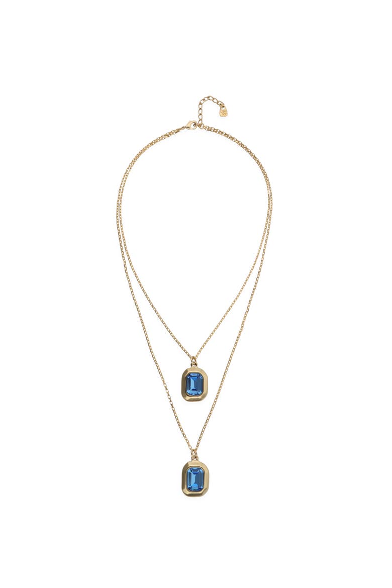 Double-Layer Gold-Tone Necklace with Blue Crystals, Main, color, Gold