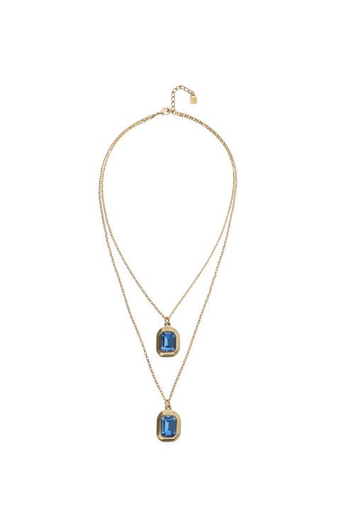 Double-Layer Gold-Tone Necklace with Blue Crystals
