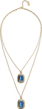 UNODE50 Double-Layer Gold-Tone Necklace with Blue Crystals