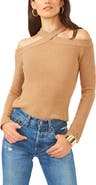 1.STATE Cross Neck Cold Shoulder Cotton Blend Sweater