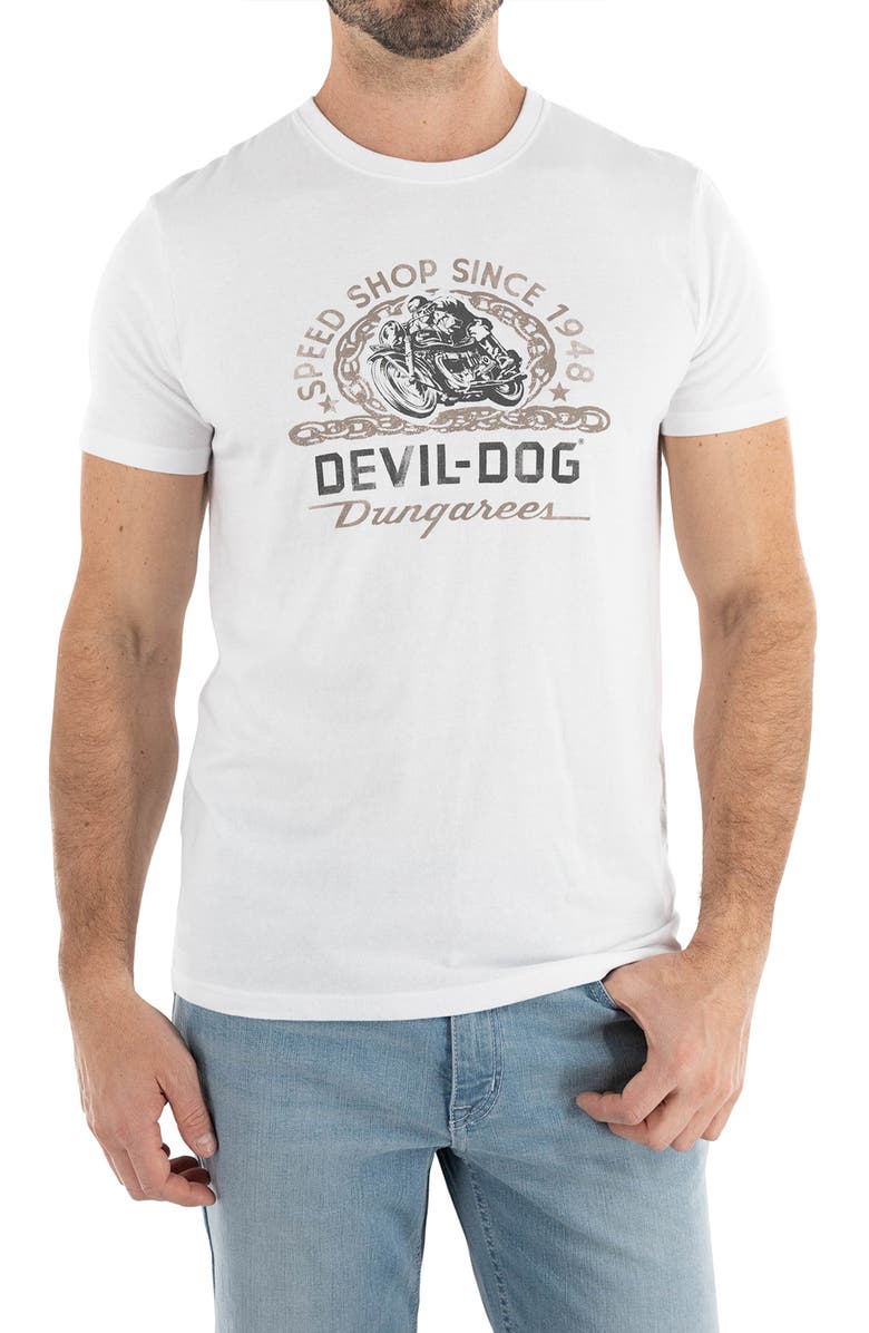 Devil-Dog Dungarees Speed Shop Graphic T-Shirt, Main, color, White
