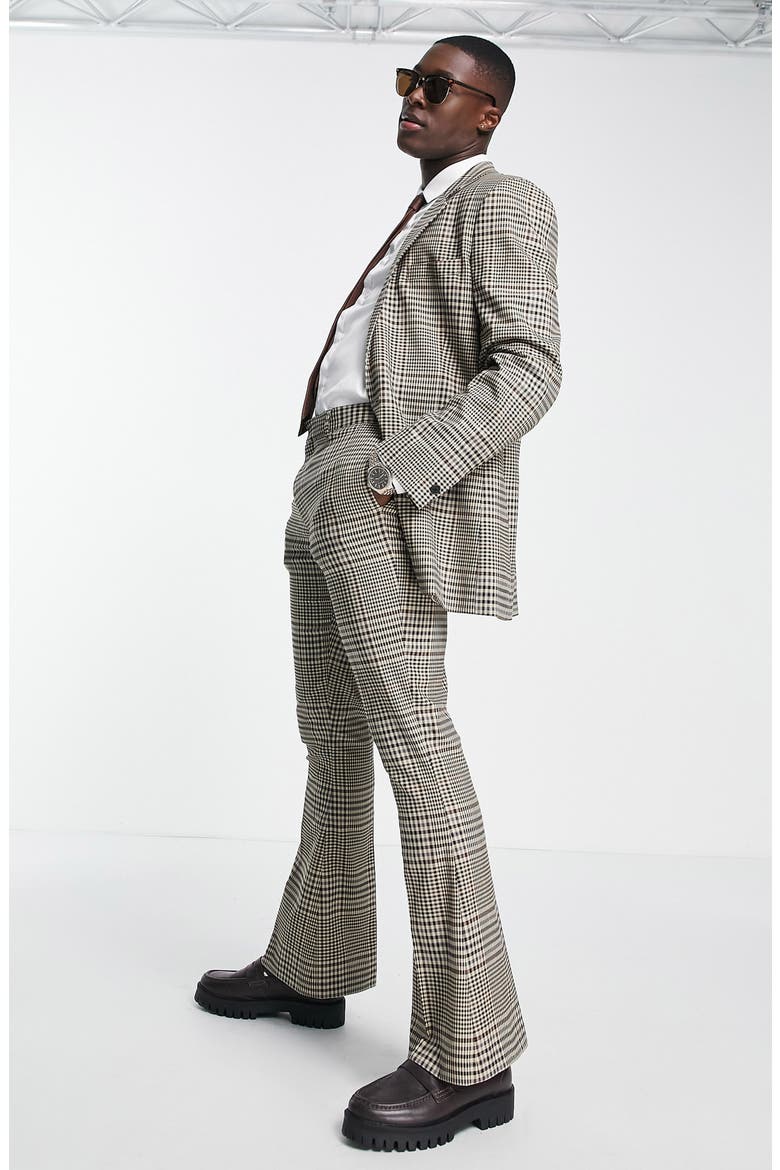 Skinny Fit Check Flare Suit Trousers, Alternate, color, BROWN