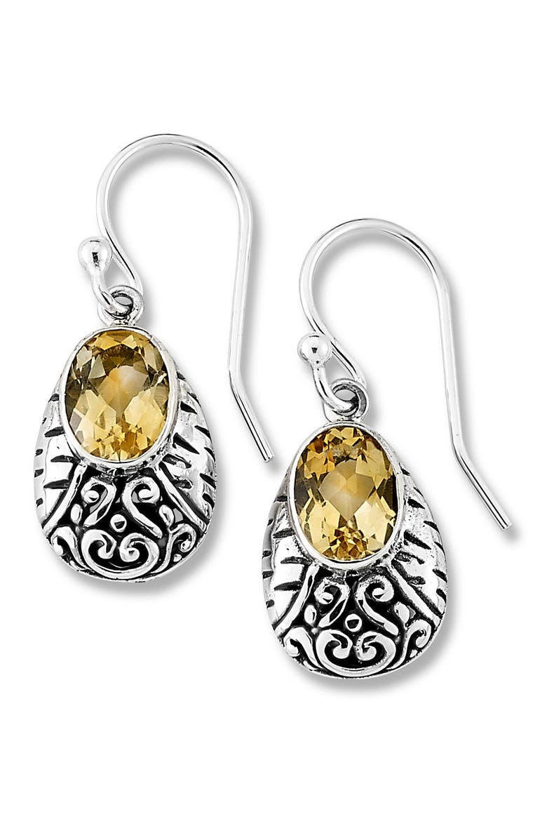 Bali Design Sterling Silver Citrine Teardrop Earrings, Main, color, YELLOW