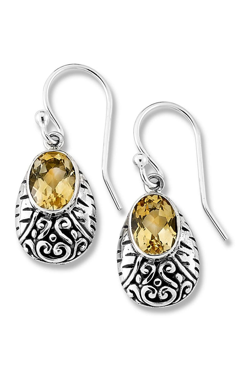 SAMUEL B. Bali Design Sterling Silver Citrine Teardrop Earrings, Main, color,
